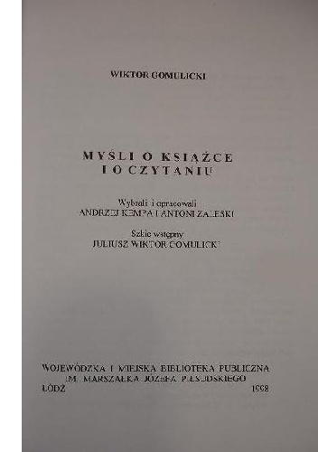 Okładka: Wiktor Gomulicki - Myśli o książce i o czytaniu