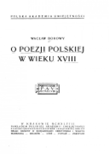 Okładka: Wacław Borowy - O poezji polskiej w wieku XVIII