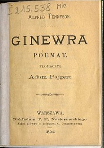 Okładka: Alfred Tennyson - Ginewra. Poemat
