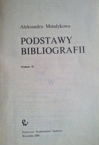 Okładka: Aleksandra Mendykowa - Podstawy bibliografii