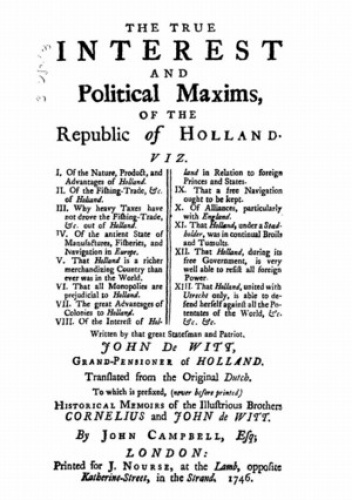 Okładka: Pieter de la Court - The True Interest and Political Maxims of the Republic of Holland