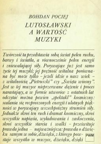 Okładka: Bohdan Pociej - Lutosławski a wartość muzyki