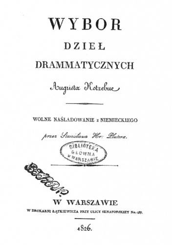 Okładka: August von Kotzebue - Wybor dzieł drammatycznych