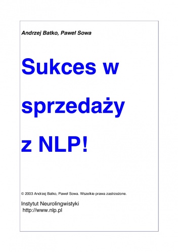 Okładka: Andrzej Batko - Sukces w sprzedaży z NLP!
