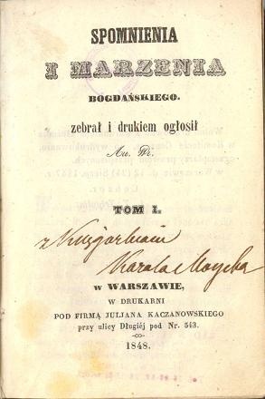 Okładka: Józef Bohdan Dziekoński - Wspomnienia i marzenia Bogdańskiego