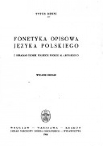 Okładka: Tytus Benni - Fonetyka opisowa języka polskiego