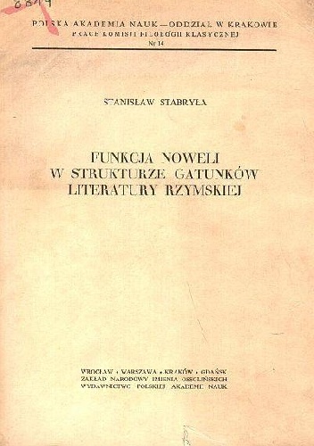 Okładka: Stanisław Stabryła - Funkcja noweli w strukturze gatunków literatury rzymskiej